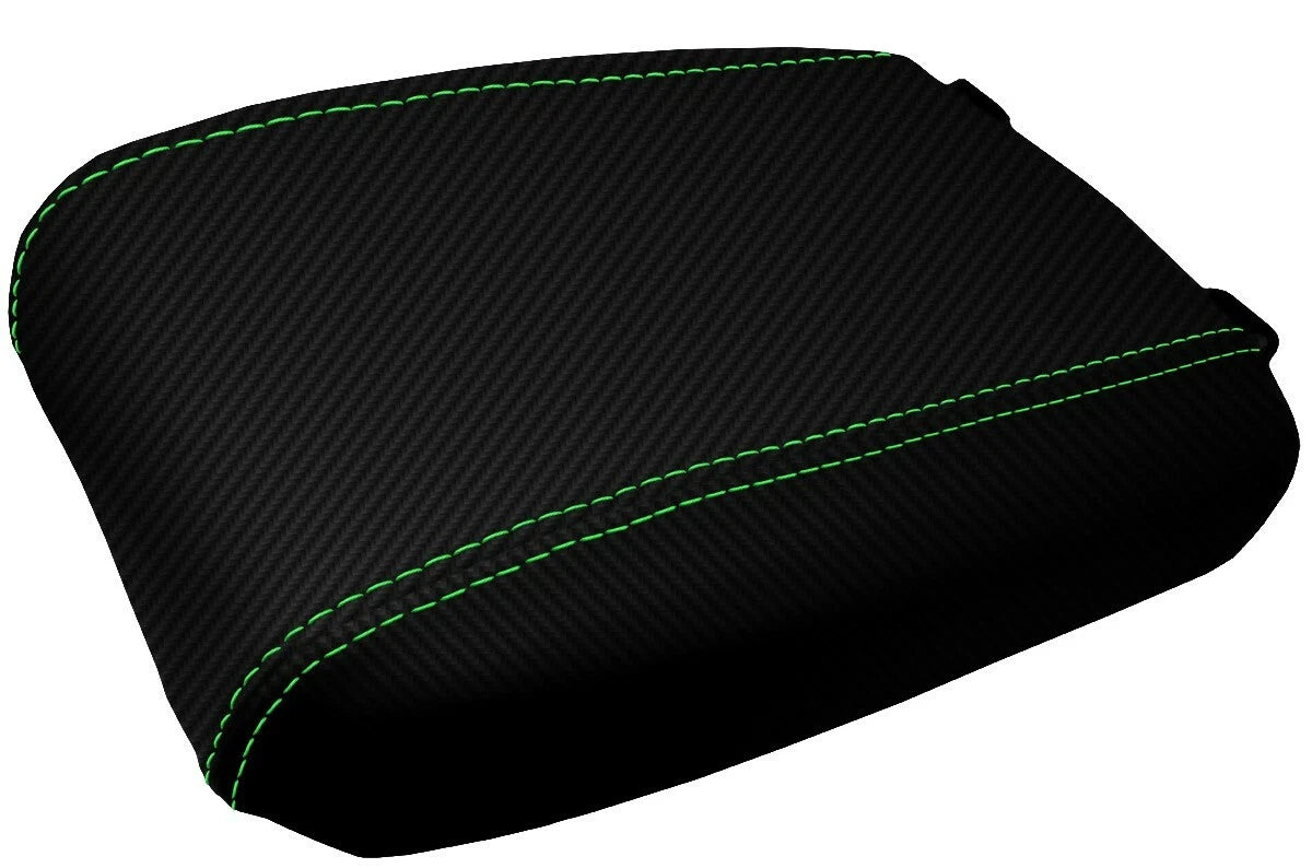 Console Lid Armrest Cover for Toyota Tacoma (2016–2019) Carbon Fiber Green Stitch