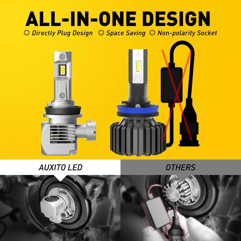 2X H11 H8 LED Headlight Bulbs for Low Beam (6000K)