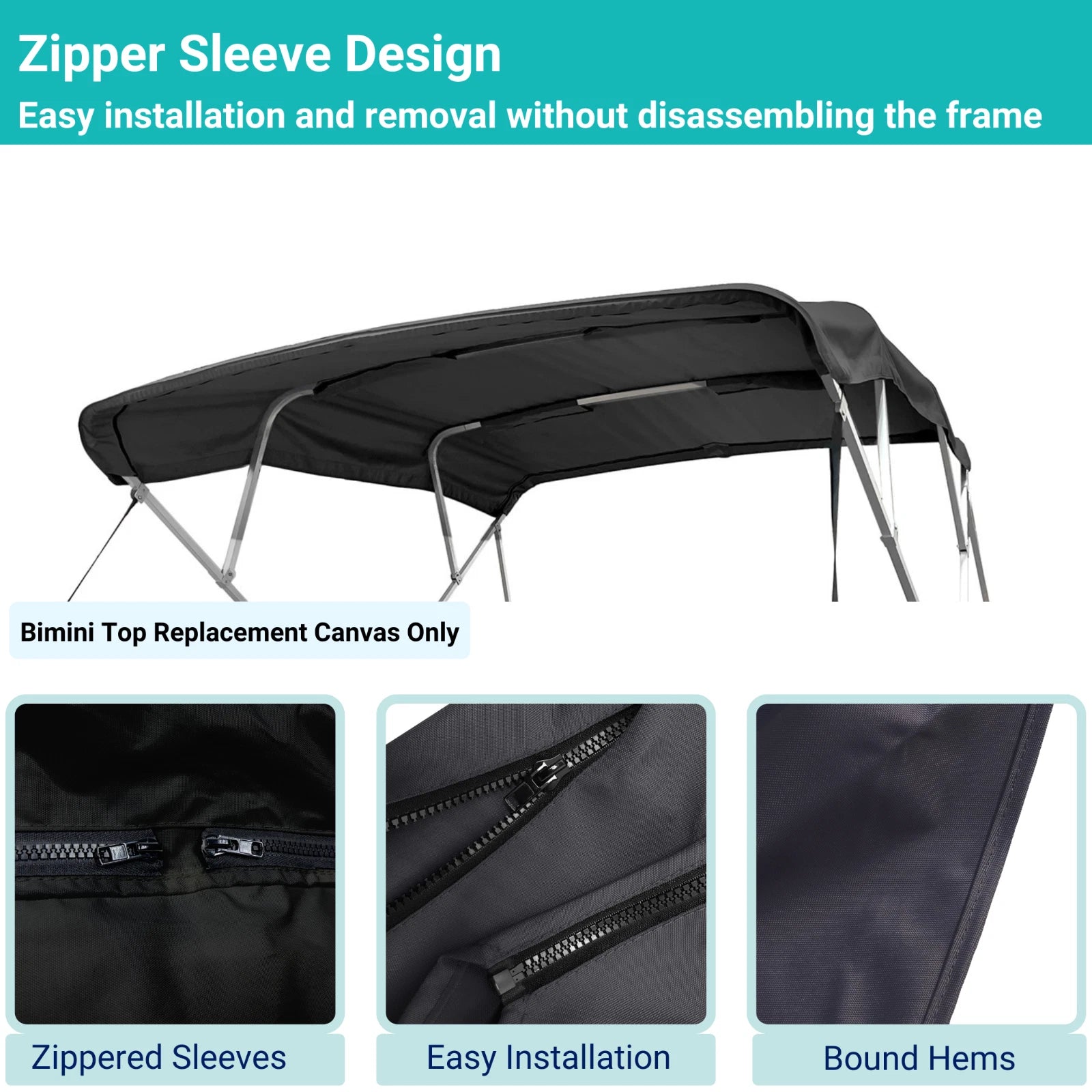 4 Bow 10 ft Bimini Top Replacement Fabric for Pontoon (1" & 1.25" Tubes)