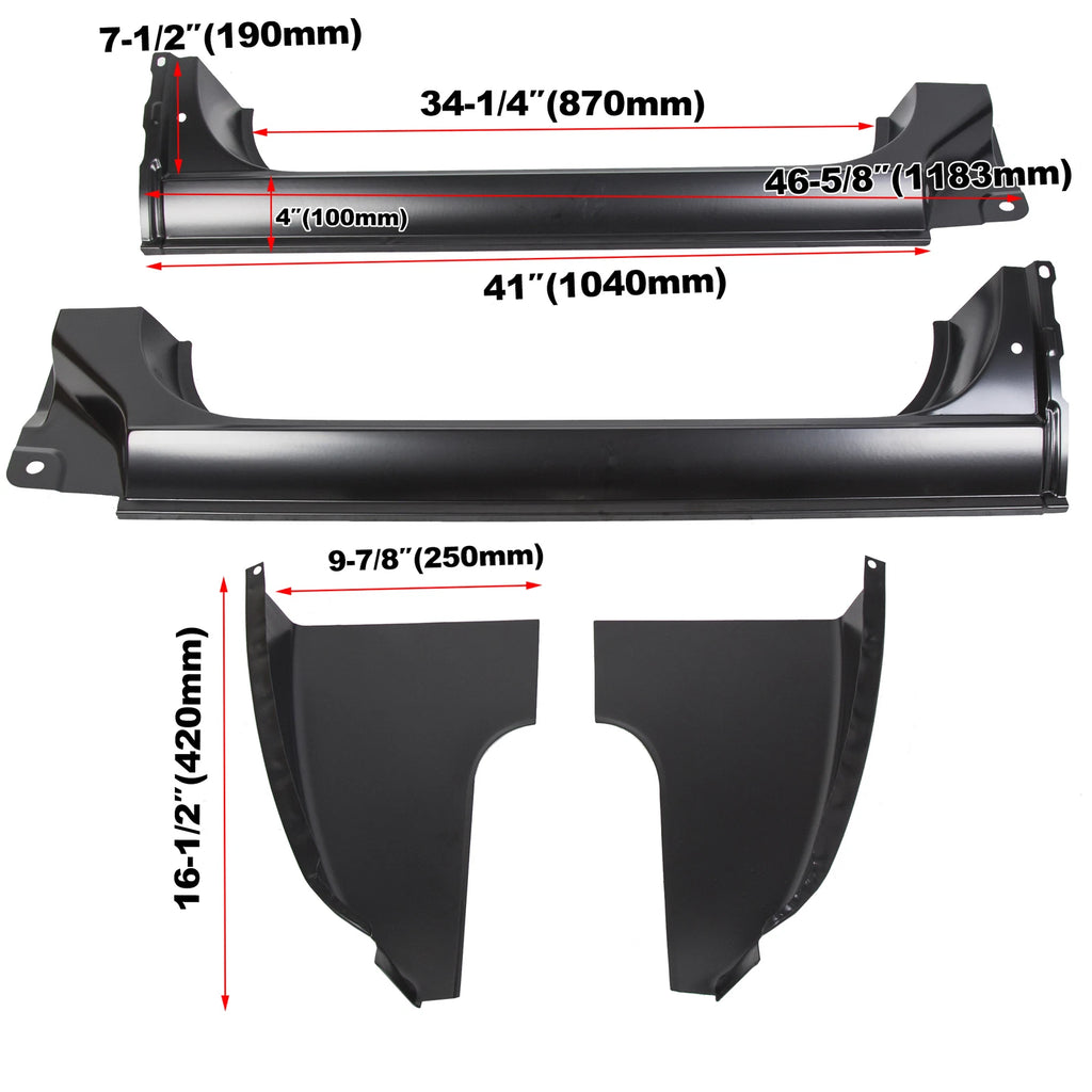 4 PC Cab Corners & Rocker Panels Kit for Chevy GMC C10 K10 (1973–1987)