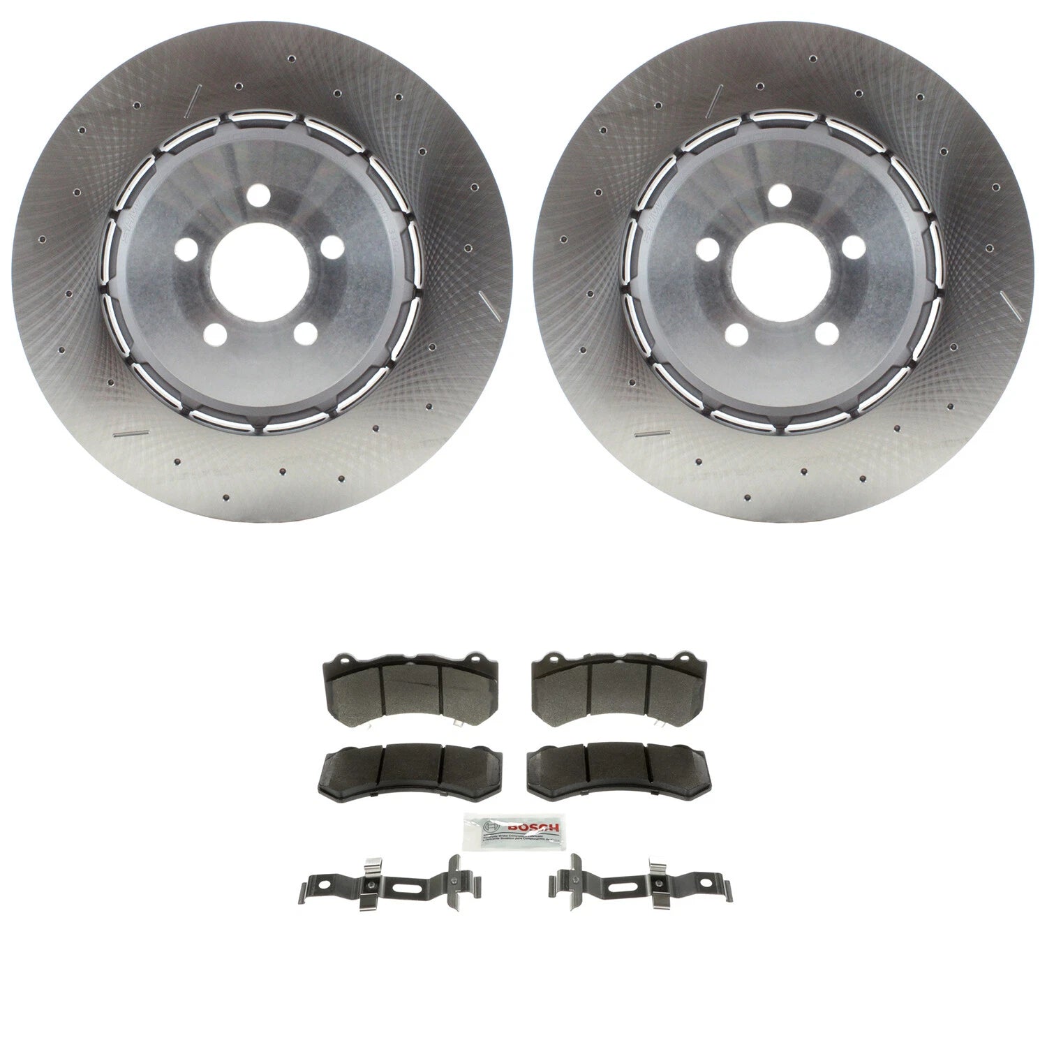 Front Rotors & Bosch Quietcast Brake Pad Kit for Dodge Challenger