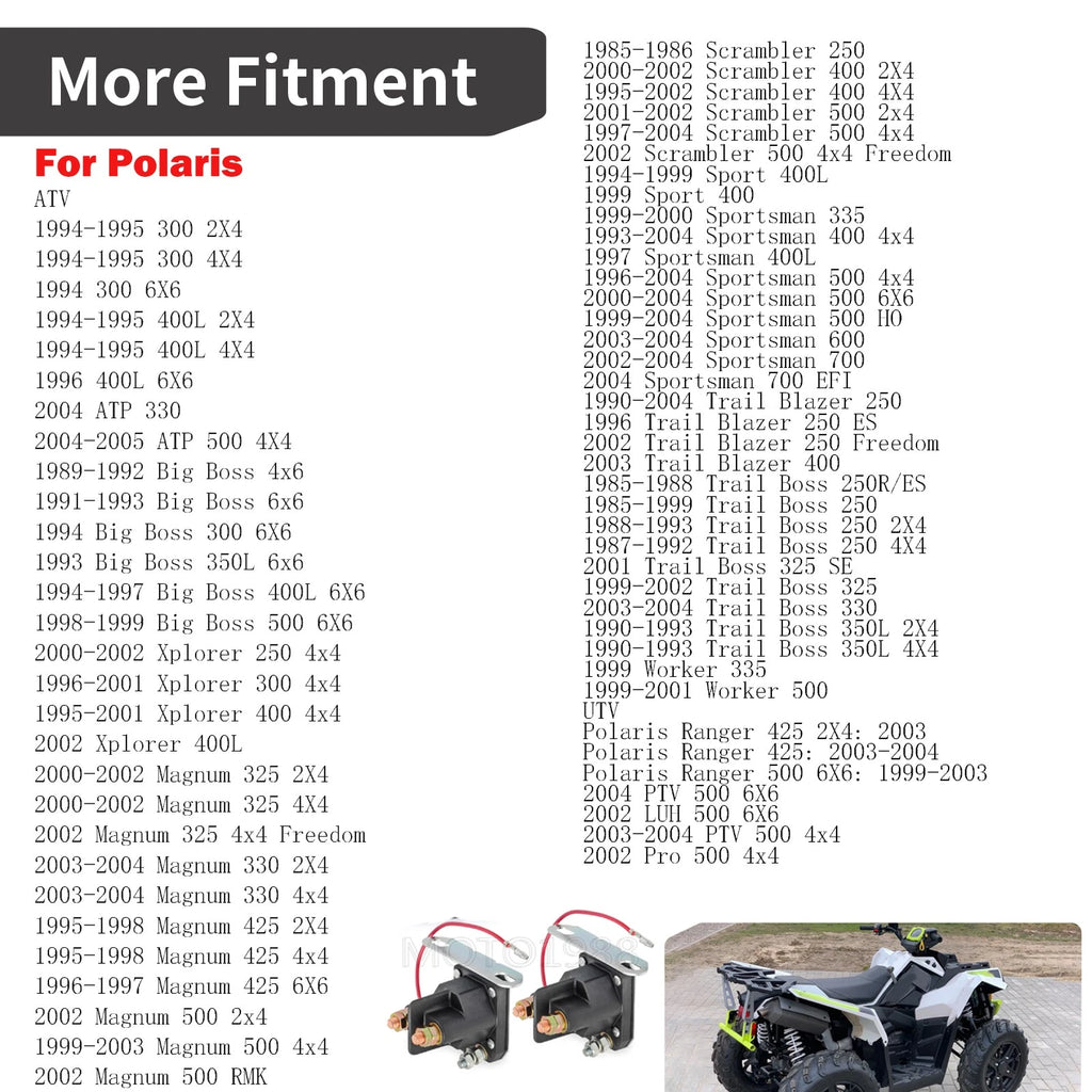 2X Starter Solenoid Relay for Polaris Xplorer 250 (2000–2002) Xplorer 300 (1996–2001)