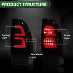 LED Tube Tail Lights for Toyota Tacoma (2005–2015) Black Smoked