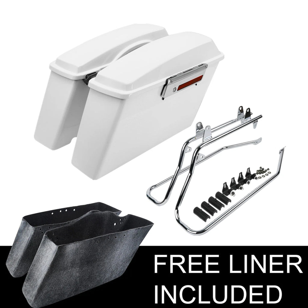 White Hard Saddlebags & Conversion Bracket for Harley Softail Springer (1984–2017)