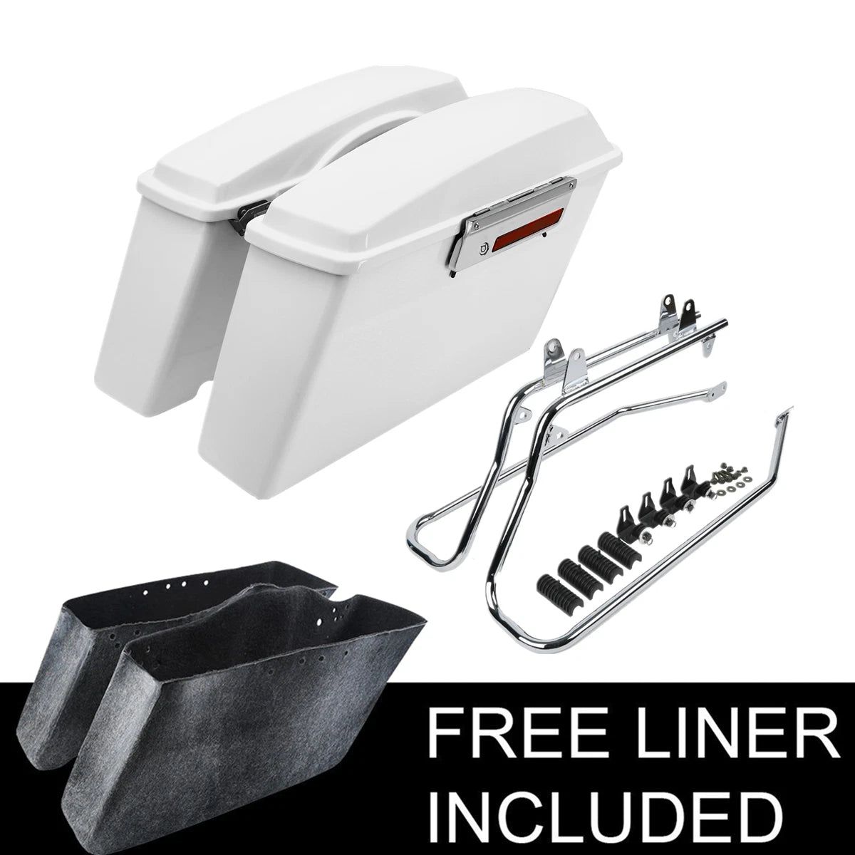 White Hard Saddlebags & Conversion Bracket for Harley Softail Springer (1984–2017)