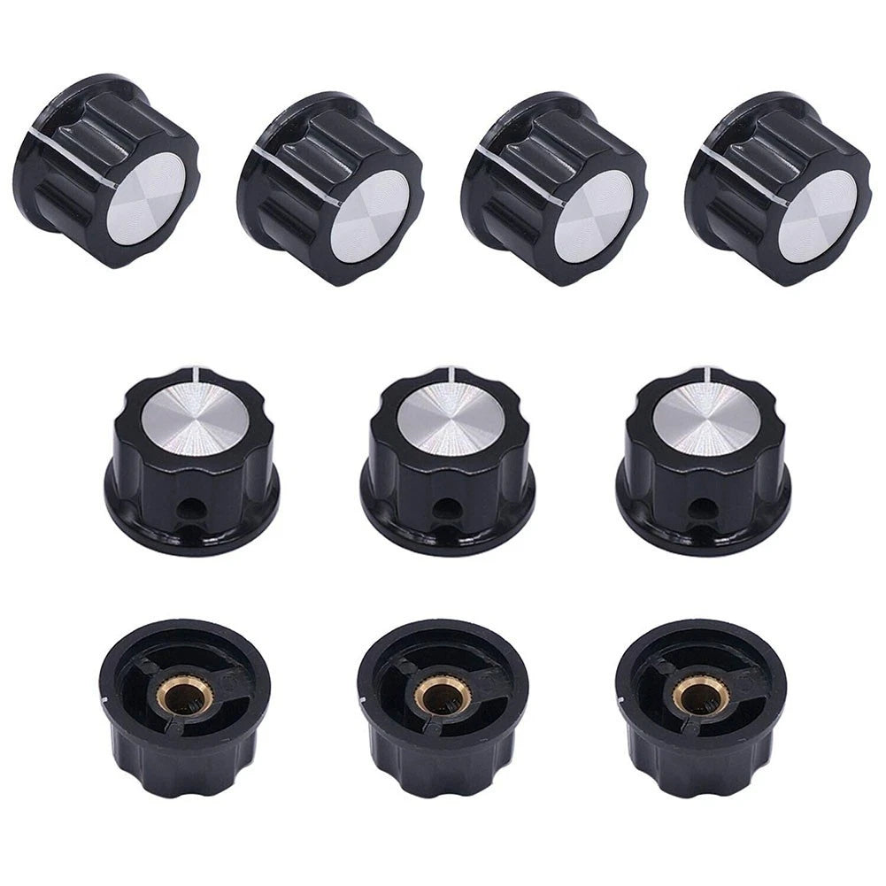 Set of 10 Black A03 Potentiometer Knobs for Electronics