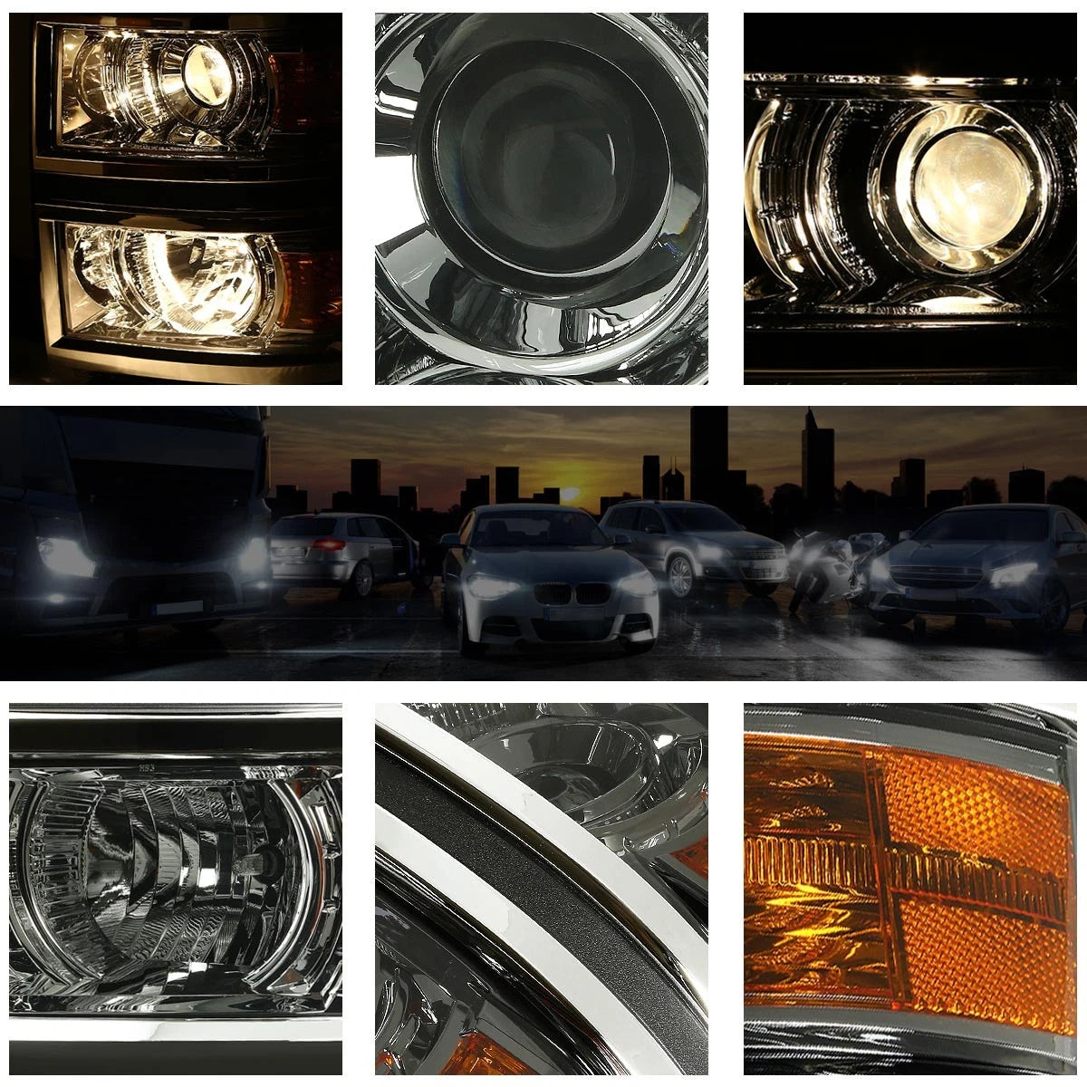 Projector Headlights for Chevy Silverado (2014–2015) Smoked Lens Amber Corner Pair