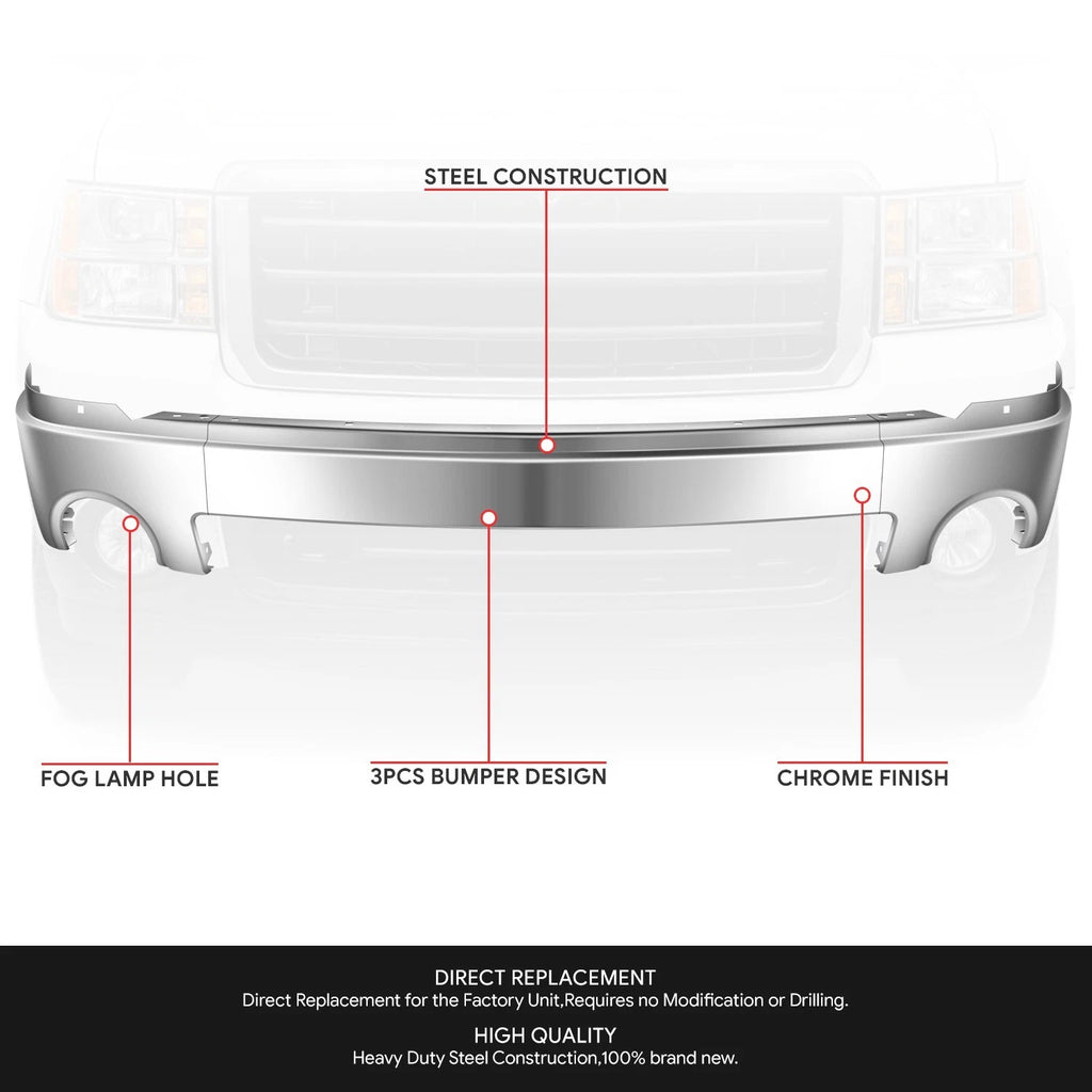 Chrome Steel Front Bumper Face Bar for GMC Sierra 1500 (2007–2013)