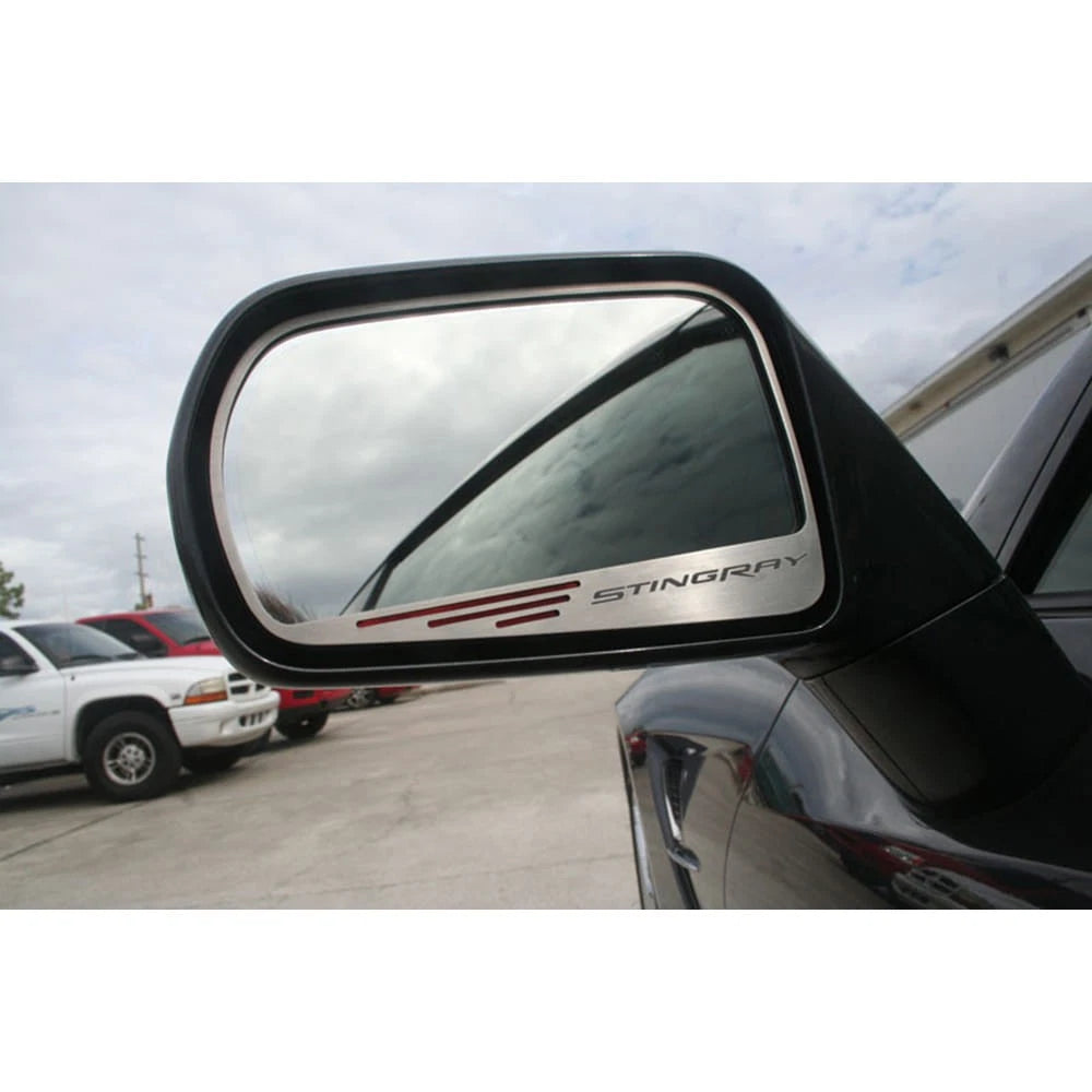 Side View Mirror Trim w/Black CF "Stingray" Inlay for 2014-17 Corvette Stingray