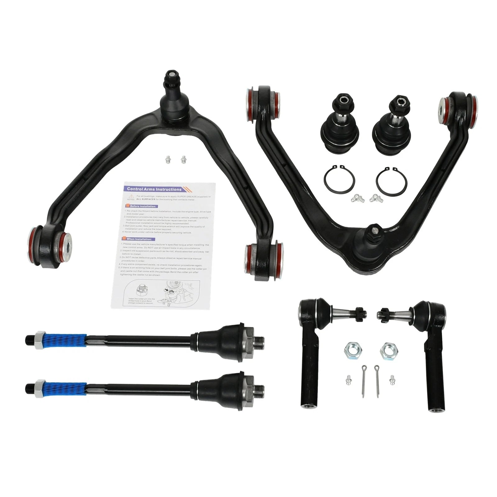 8pc Front Upper Control Arms Tie Rod Kit for GMC Chevy Sierra Silverado 1500 (2007–2018)