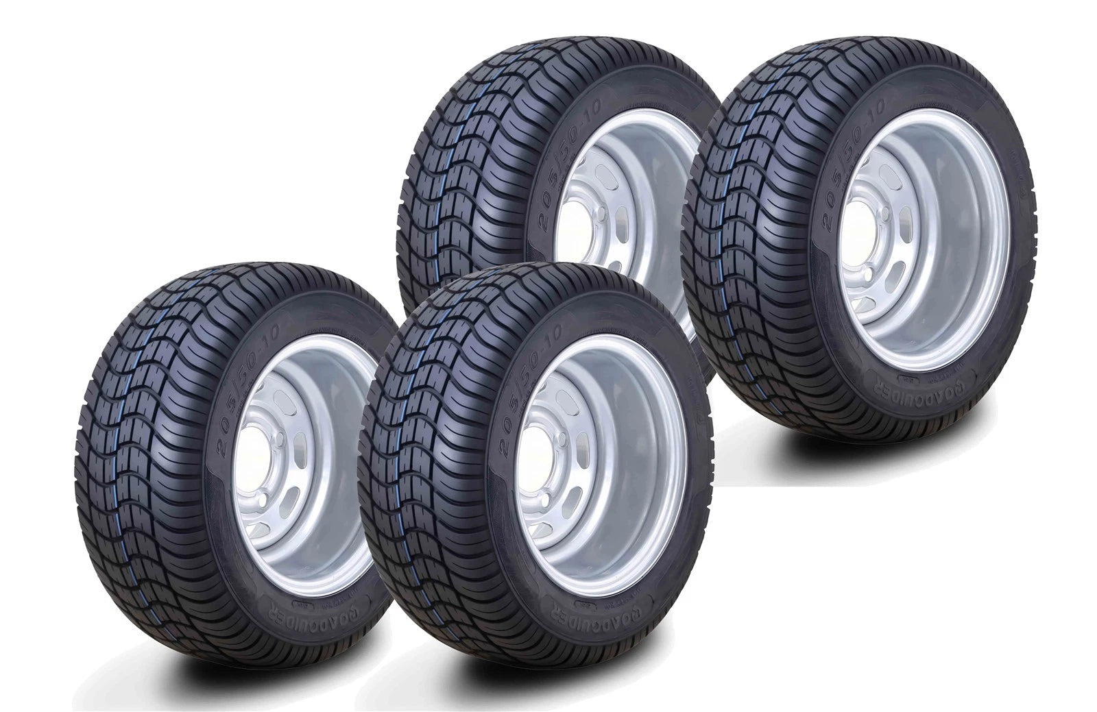 Set of 4 Libra Golf Cart Tire Assembly 205/50-10 w/4x4" PCD ET-15.5 Silver Wheel