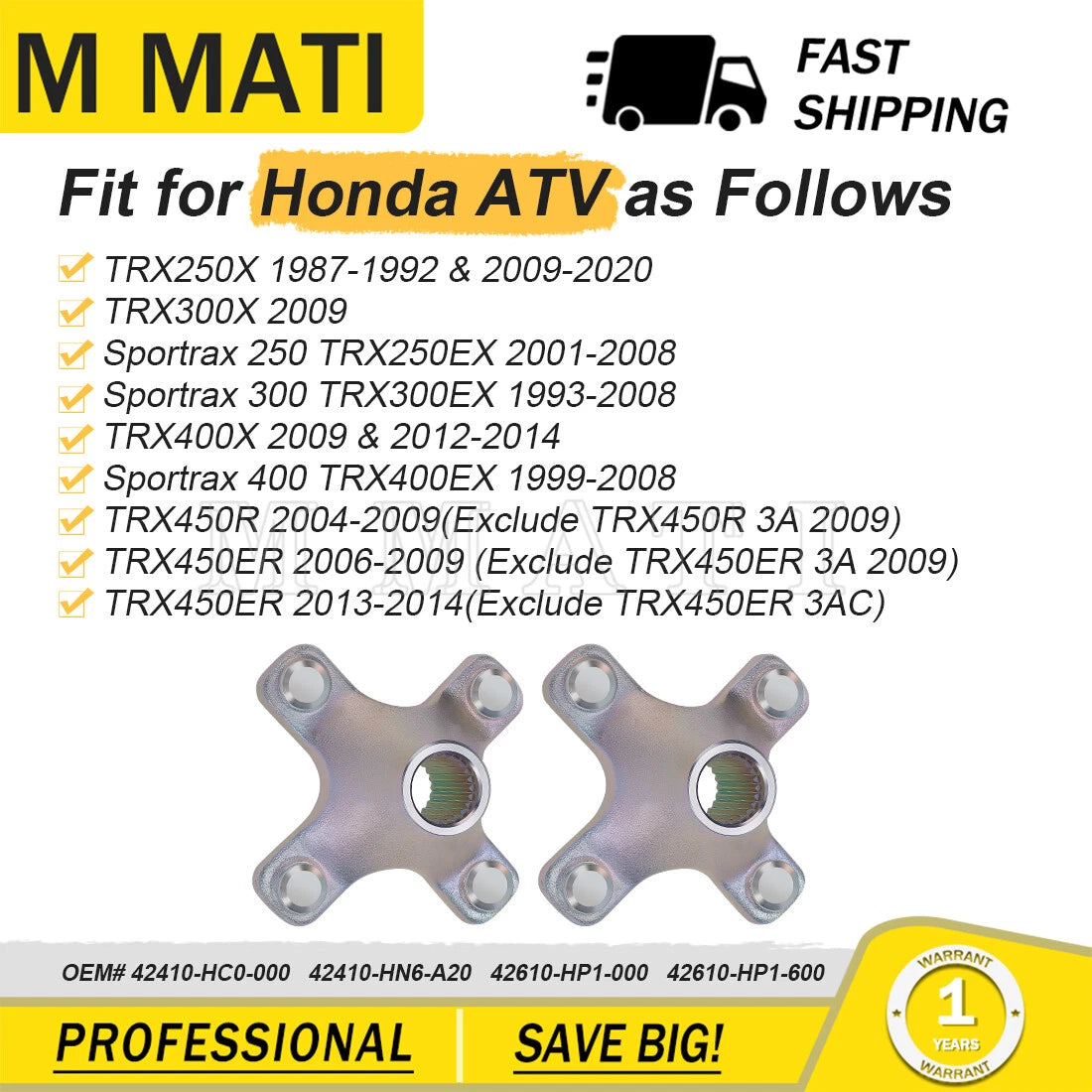 2Pcs Rear Wheel Hubs for Honda TRX450ER (2006–2009, 2013–2014) 42610-HP1-600