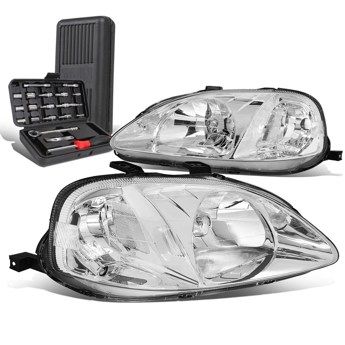 Pair Chrome/Clear Signal Headlights for Honda Civic (1999–2000)