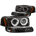 Smoked Dual Halo Projector Headlights + Bumper + Fog Light Set for Sierra Yukon (1999–2006)