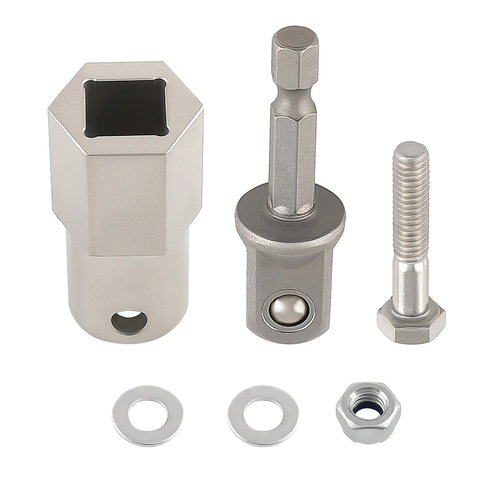 Stainless Steel Trailer Jack Crank Handle Cordless Drill Adapter Set