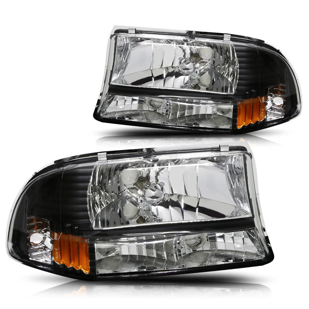 Bumper Headlight/Lamp for Dodge Dakota/Durango (1997–2004) Black Housing Amber Corner