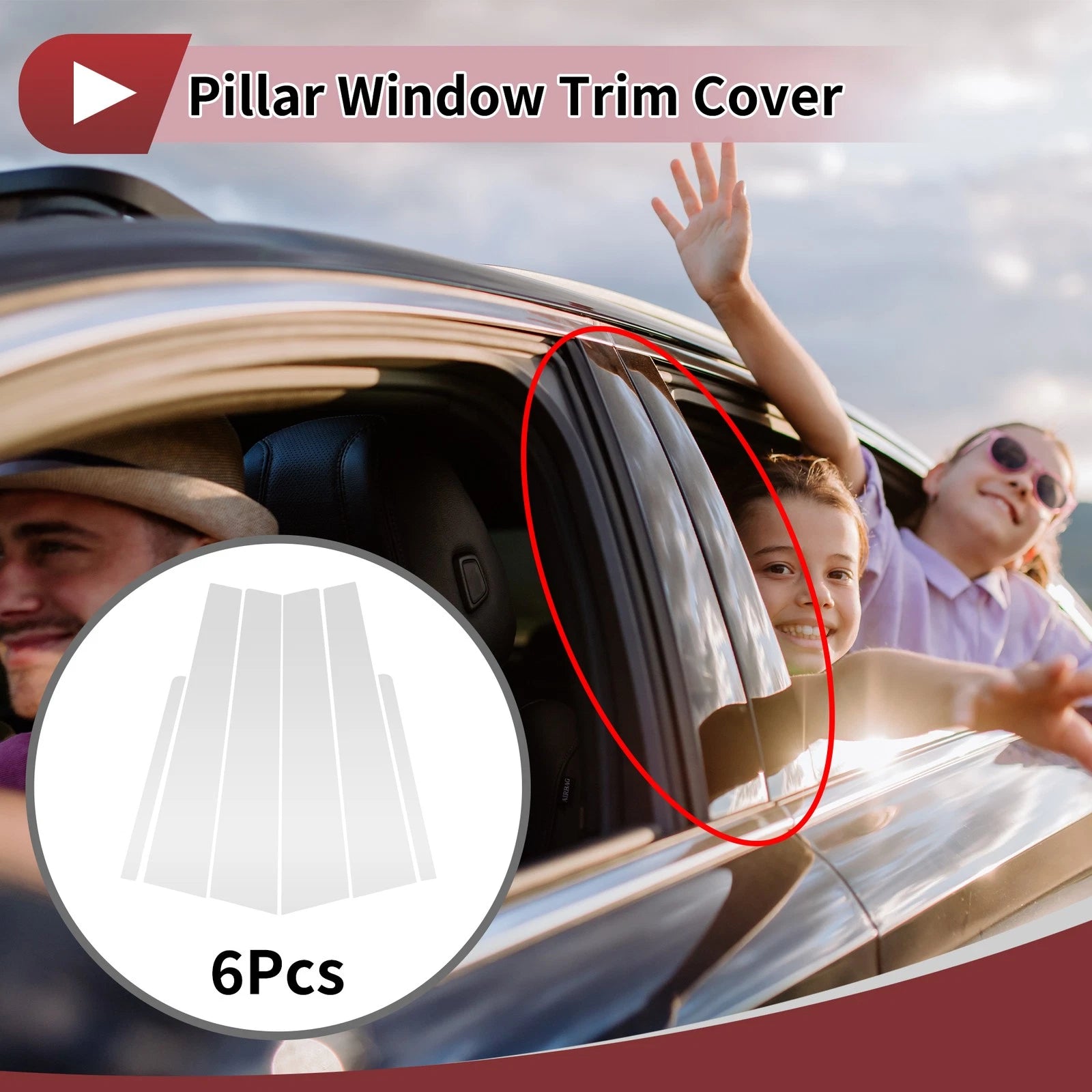 6 Pcs Door Pillar Window Trim for KIA Rio (2006–2011) Silver Tone
