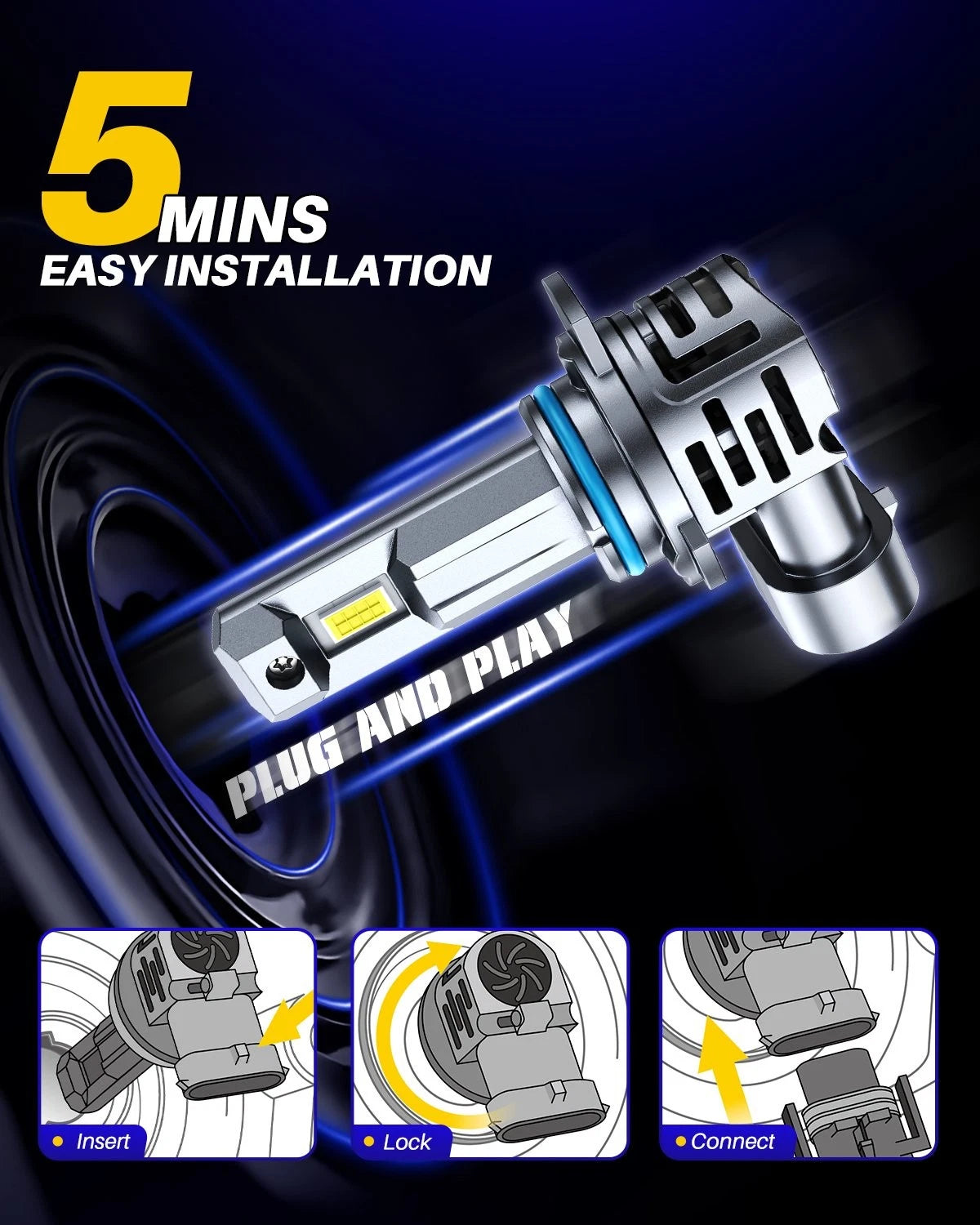 2X 9012 HIR2 LED Headlight Bulbs for Hi/Low Beam Conversion Kits (6500K)