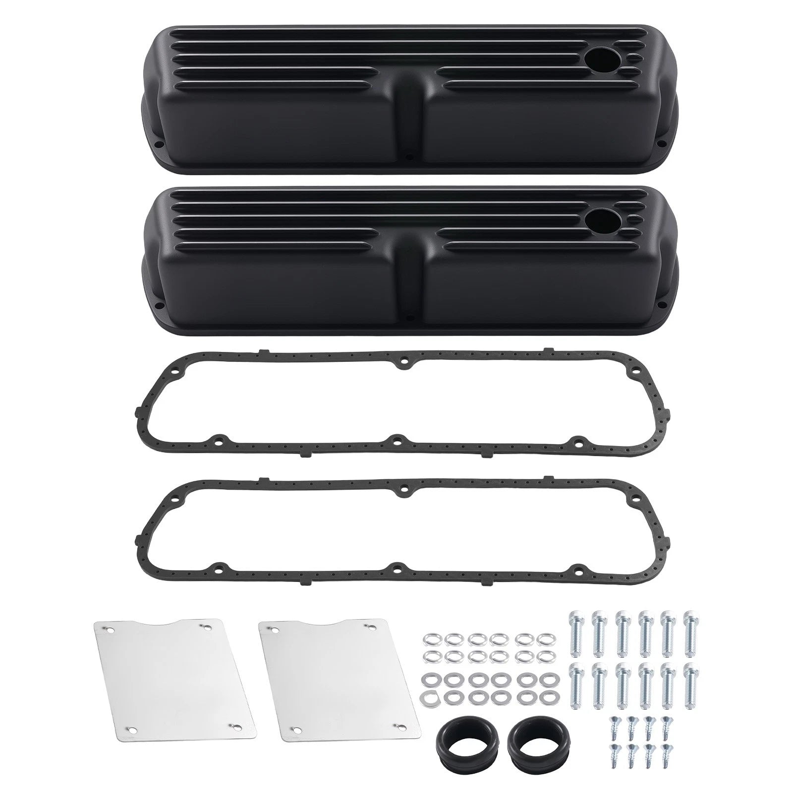 Aluminum Finned Black Valve Cover Set for Ford 289 302 351W V8 (1962–1985)