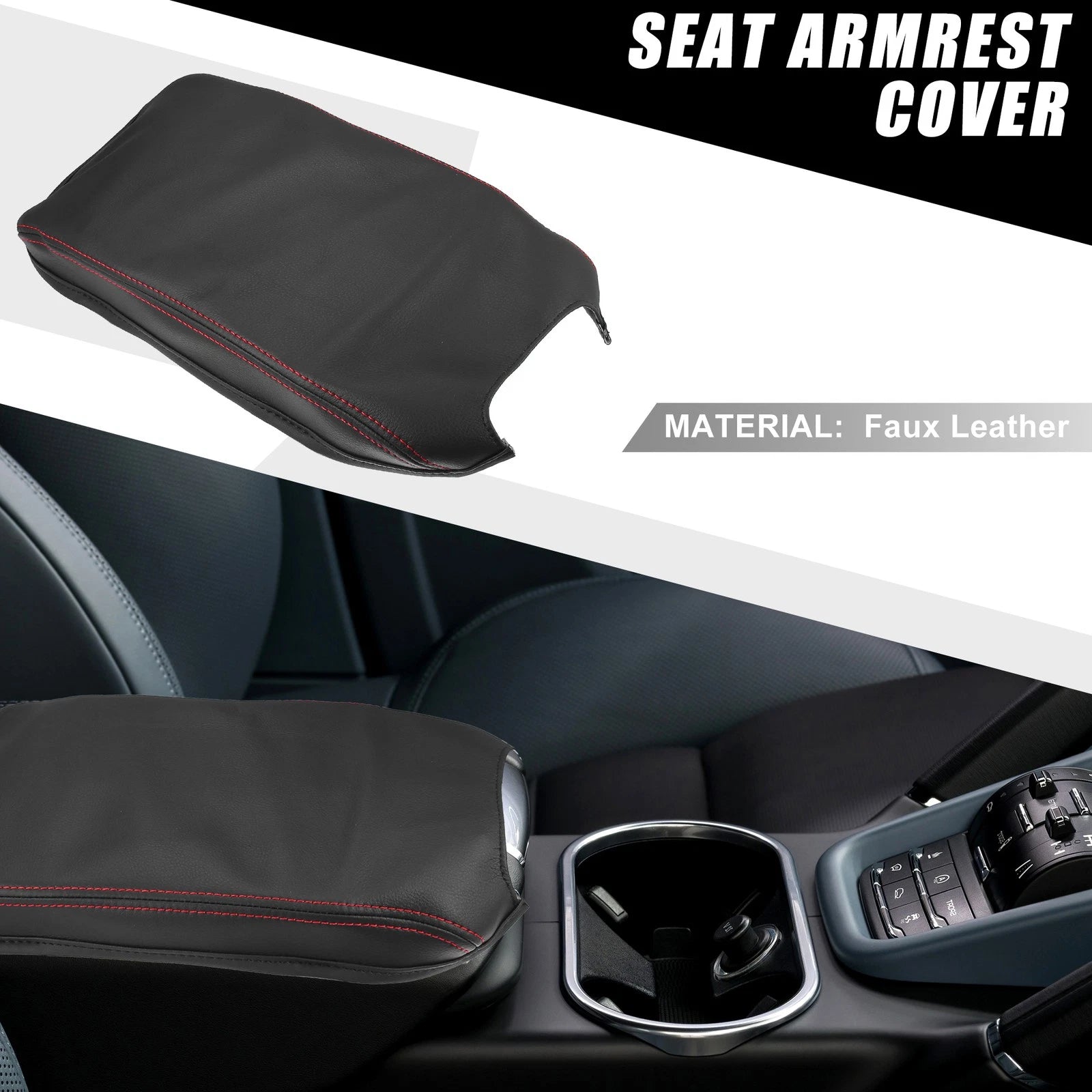 Center Console Armrest Cover for Toyota Camry Hybrid (2012–2017) Red Line Black