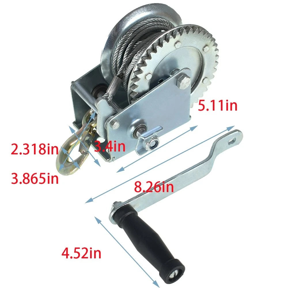 Hand Winch for Boat (1600lbs, 10m Cable)