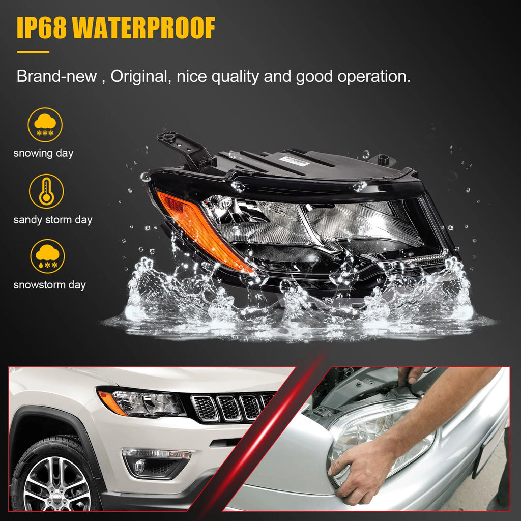 Headlight Assembly for Jeep Compass (2017–2021) Halogen Style Pair