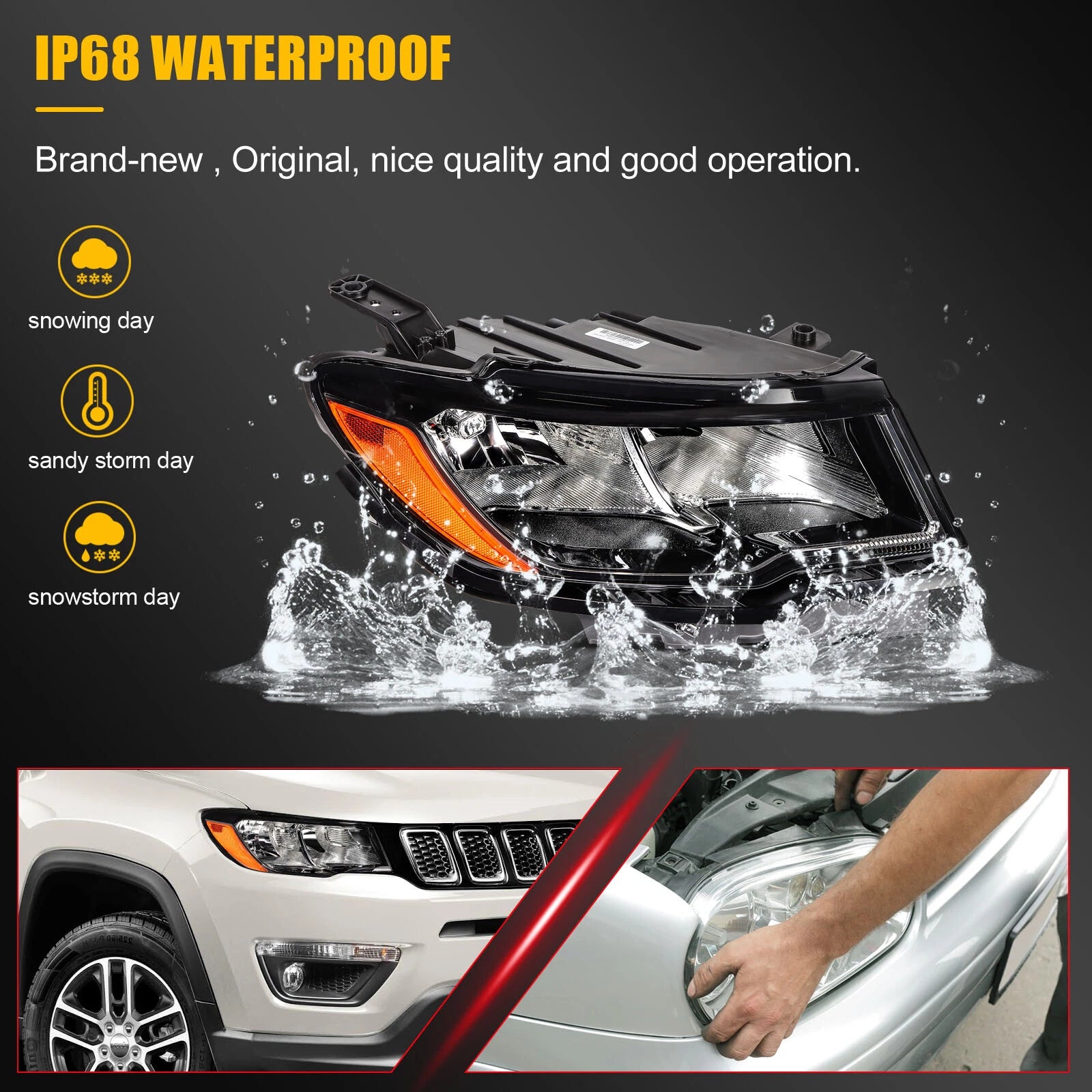 Headlight Assembly for Jeep Compass (2017–2021) Halogen Style Pair