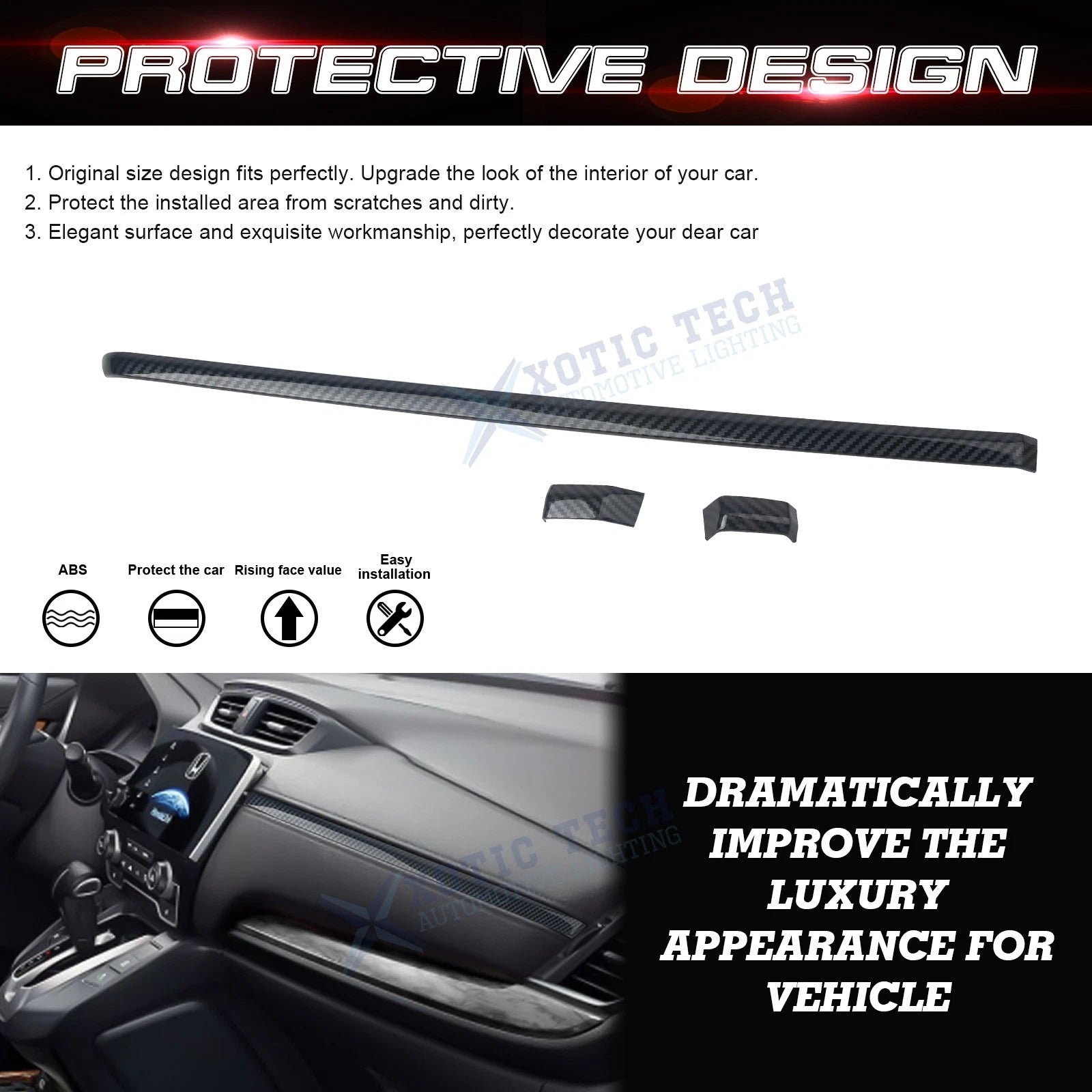 Carbon Fiber Style Central Dash Panel Upper Stripe for Honda CR-V (2017-2022)