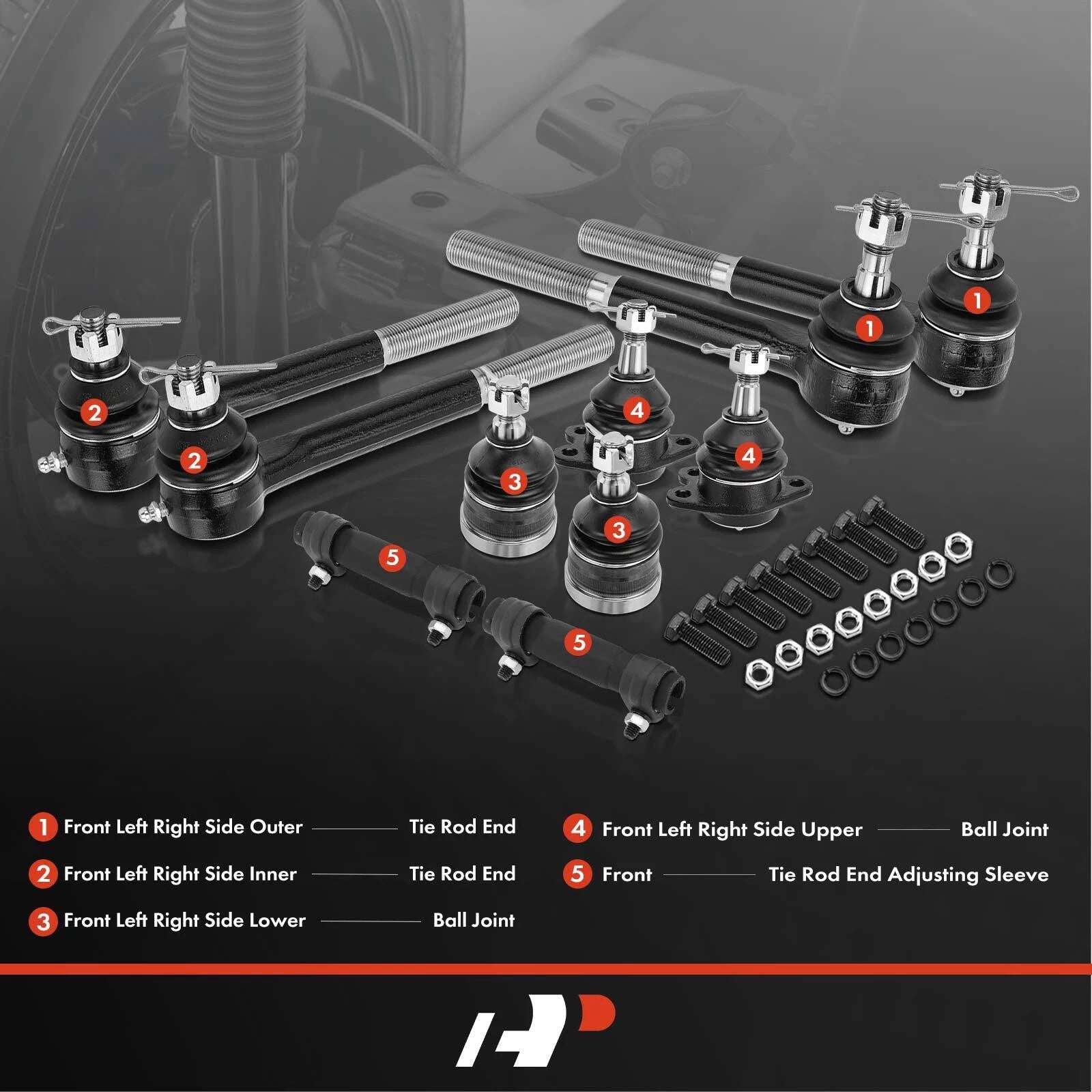 10x Front Ball Joints & Tie Rod Ends for Chevrolet C1500 Tahoe (1995–2000)