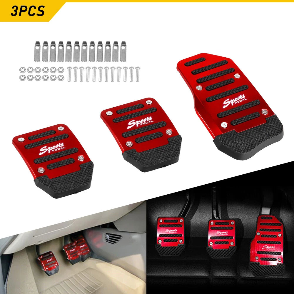 Set of 3 Red Non-Slip Manual Transmission Pedal Pads for Universal Fit