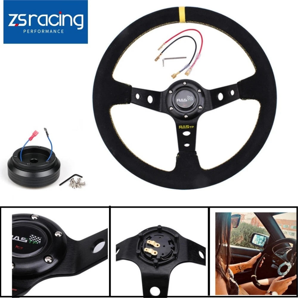 Deep Dish Suede Steering Wheel + Hub Adapter for Honda Civic (1996–2000)