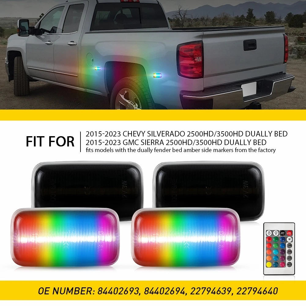 4X LED RGB Side Marker Lights for GMC Sierra 2500HD 3500HD (2015–2023)