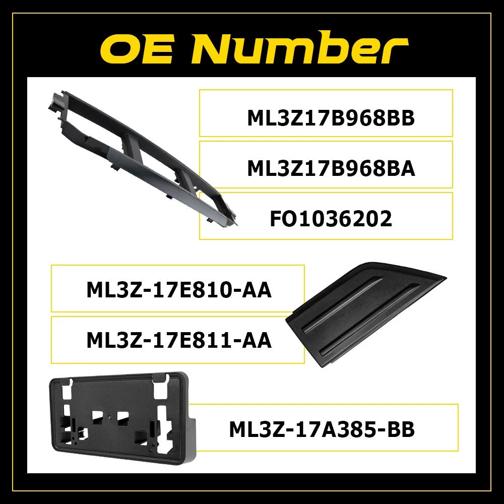 Front Bumper Grille Trim Panel & License Plate Bracket for Ford F150 (2021–2023)