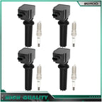 Set of 4 Ignition Coils & Spark Plugs for Ford Mustang 2.3L (2015–2019), Focus 2.0L (2012–2018)