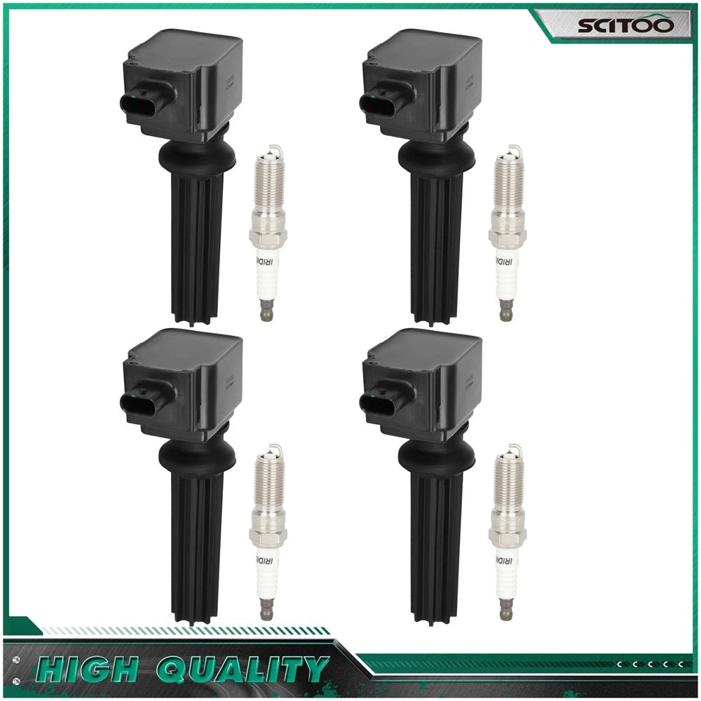 Set of 4 Ignition Coils & Spark Plugs for Ford Mustang 2.3L (2015–2019), Focus 2.0L (2012–2018)