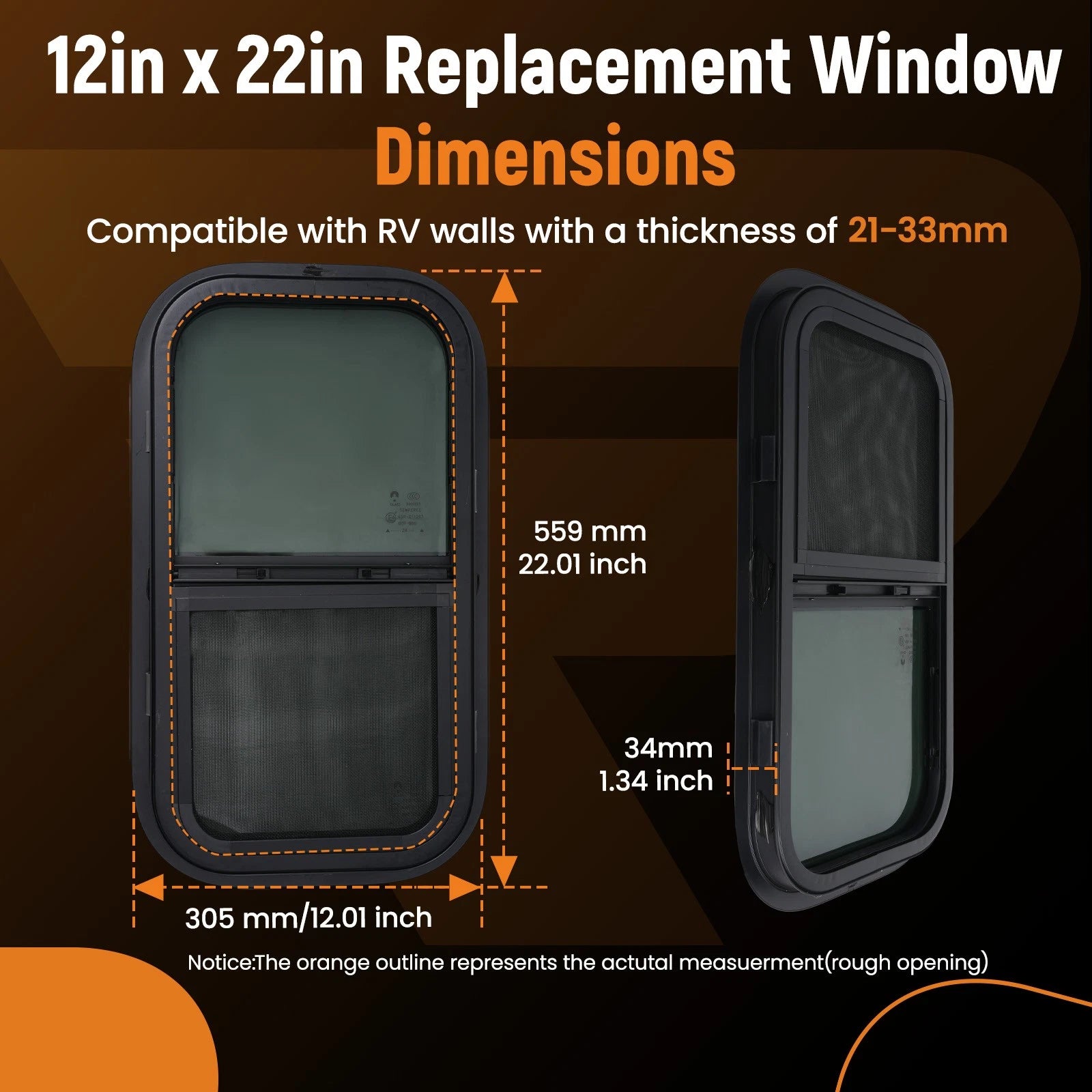 2 Pack 12" x 22" Vertical RV Windows for RV/Camper/Trailer/Cargo