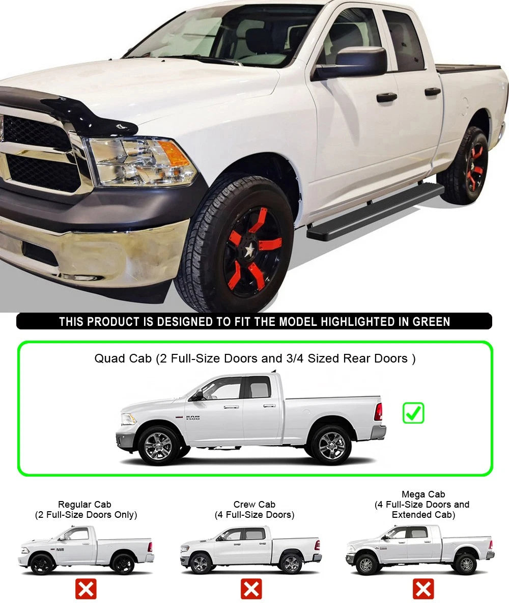 Set of 2 Stainless Steel Running Boards for Dodge Ram 1500 (2009–2018)