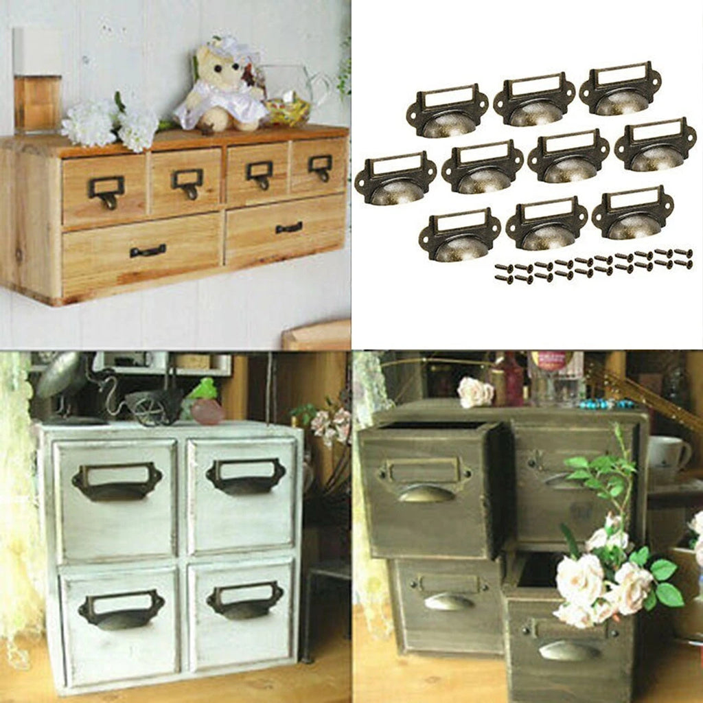 Set of 10 Antique Drawer Pull Handles for Cabinets