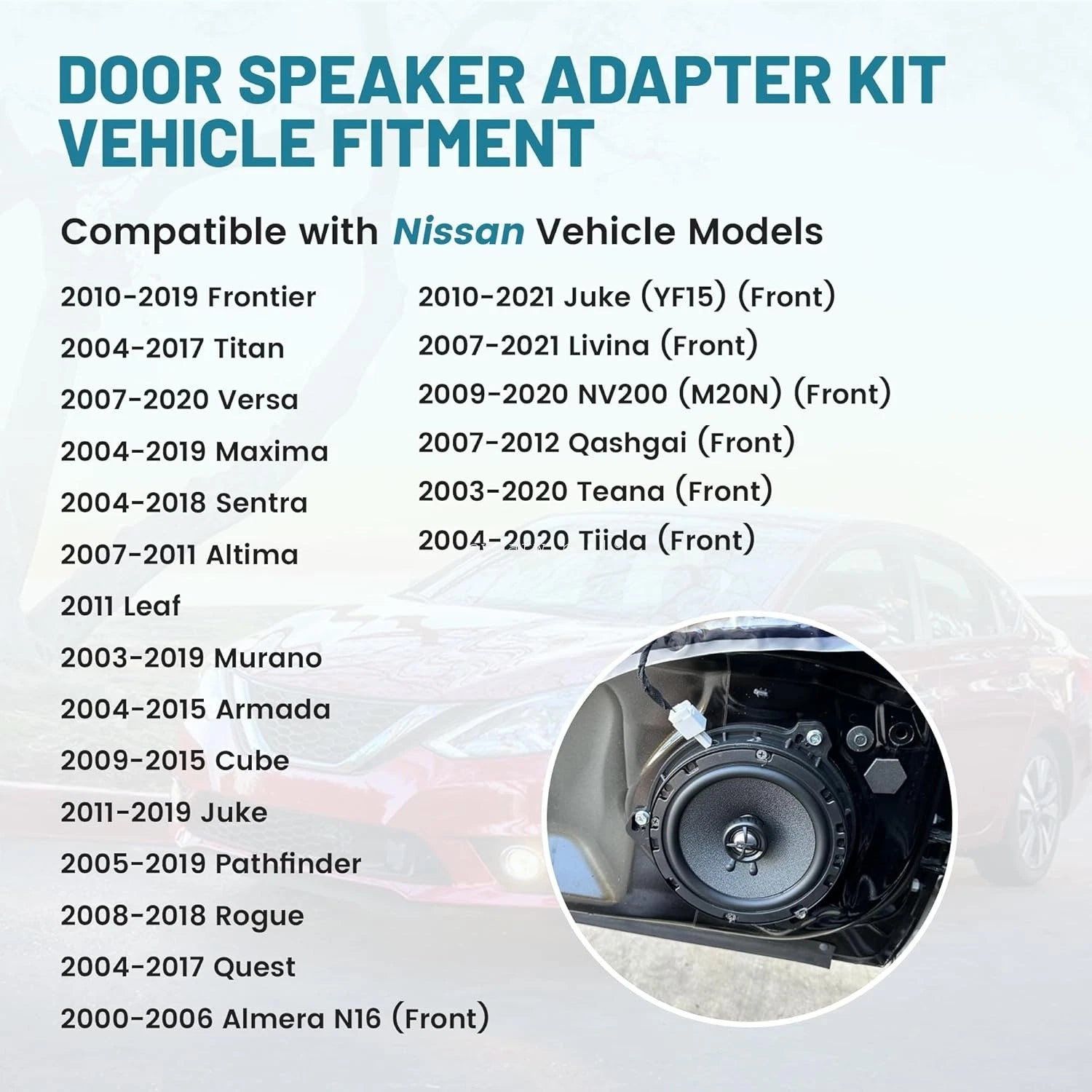 6.5" Door Speaker Adapter Bracket Ring with Harness for Nissan Sentra (2004–2018)