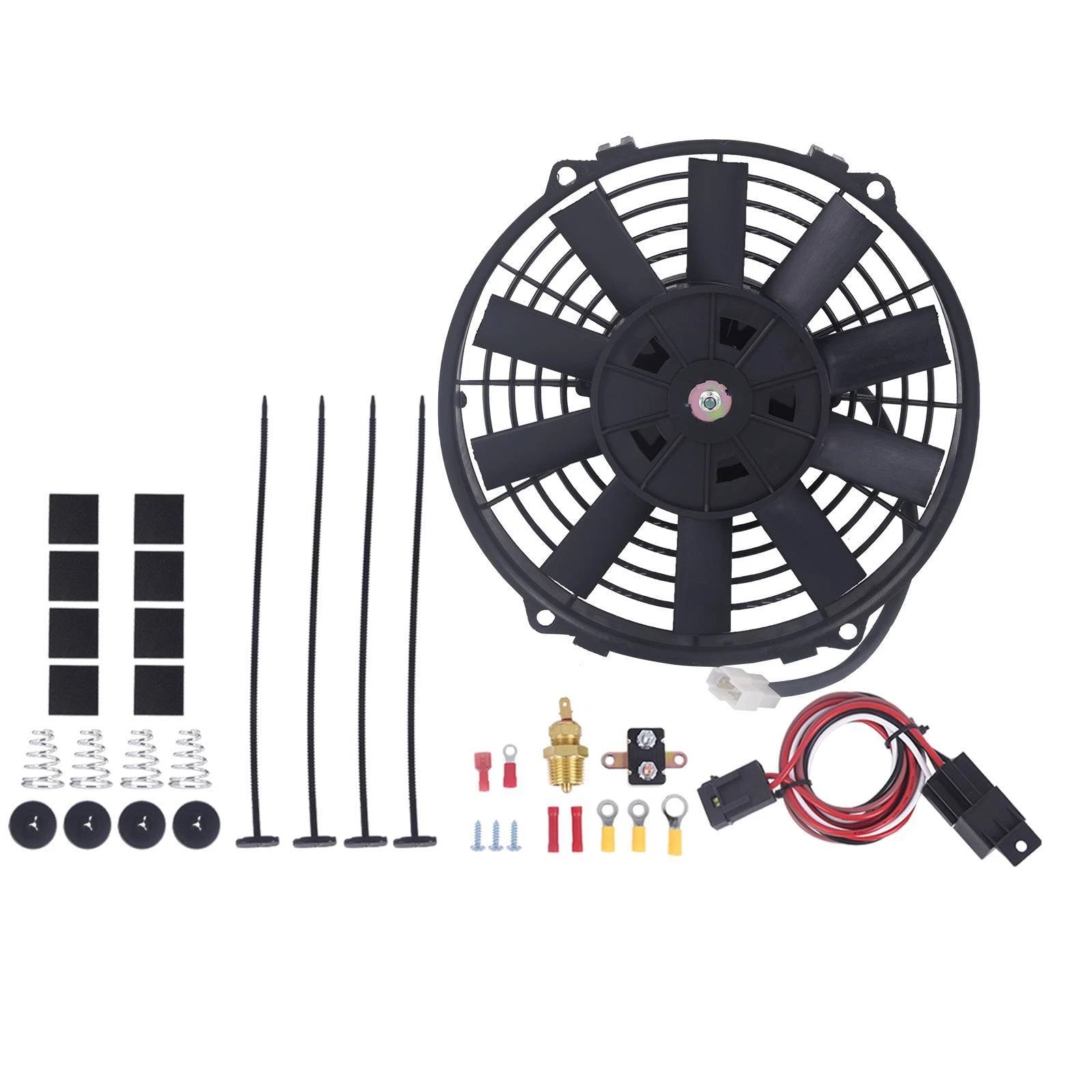 Electric Radiator Cooling Fan & Thermostat Mount Kit for Universal Vehicles (12V)