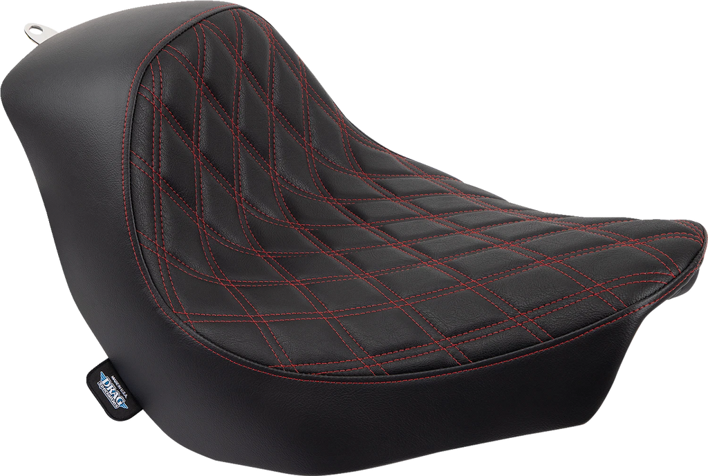 Solo Seat for Harley FL/FX (Drag Specialties) - Double Diamond, Red Stitching