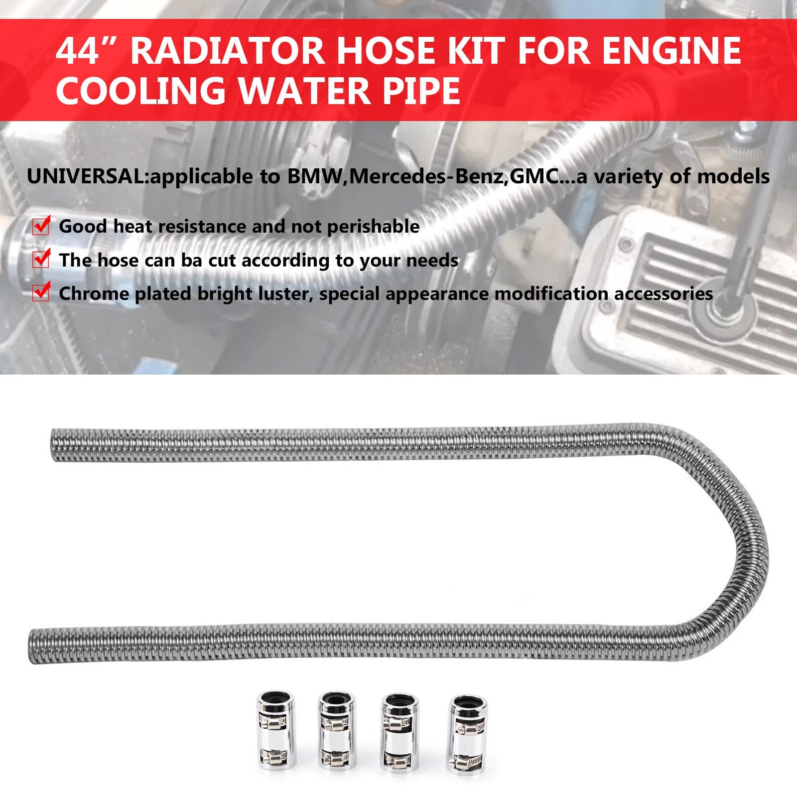 Set of 2 Universal Heater Water Hoses 44" for 5/8" 3/4" Necks