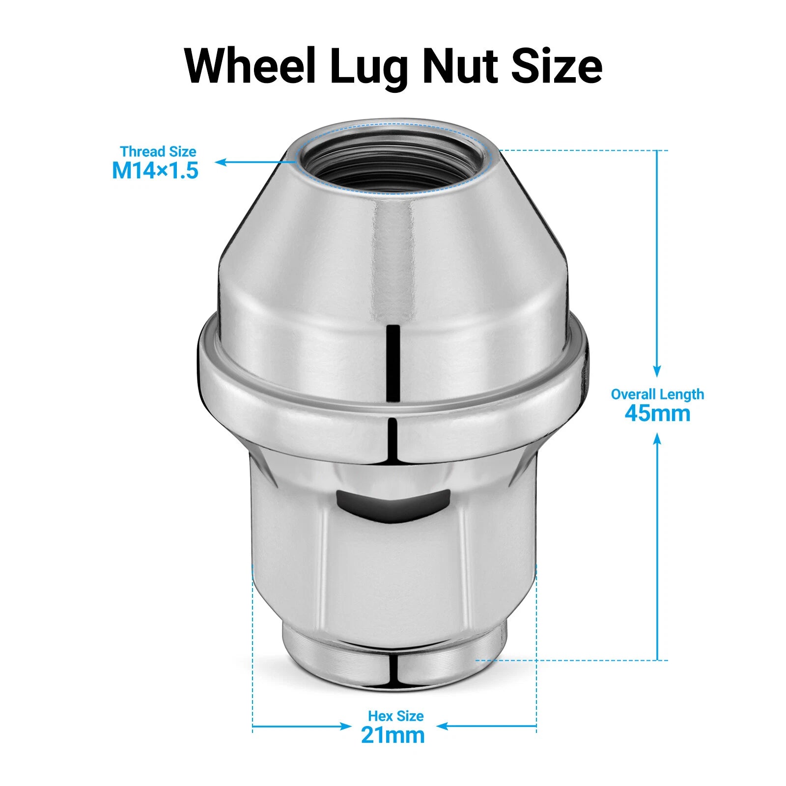 Solid Lug Nuts Replacement for Ford F-150 (2015-2020) 14x1.5 Chrome