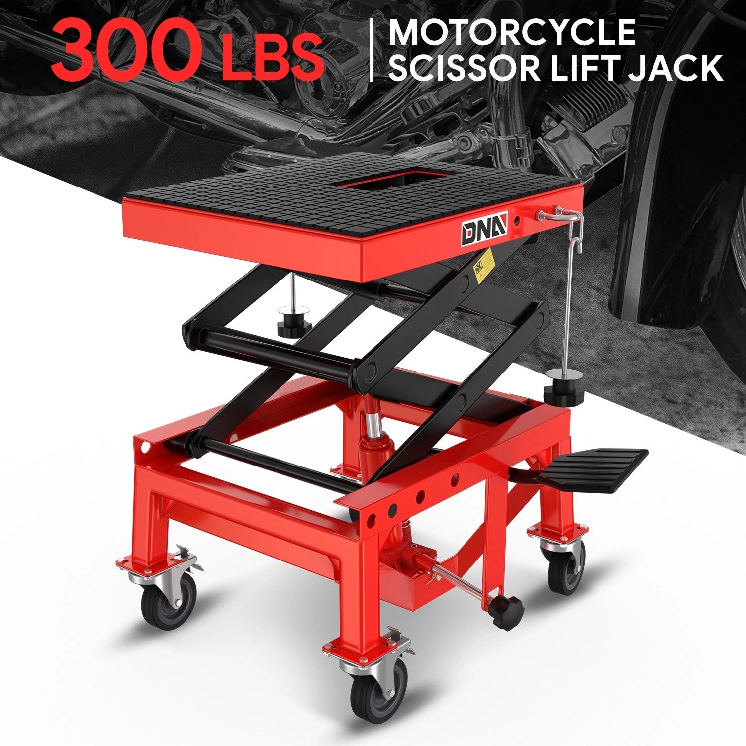 Hydraulic Scissor Lift Jack for Motorcycle (13.5"-34", 300lbs Capacity)
