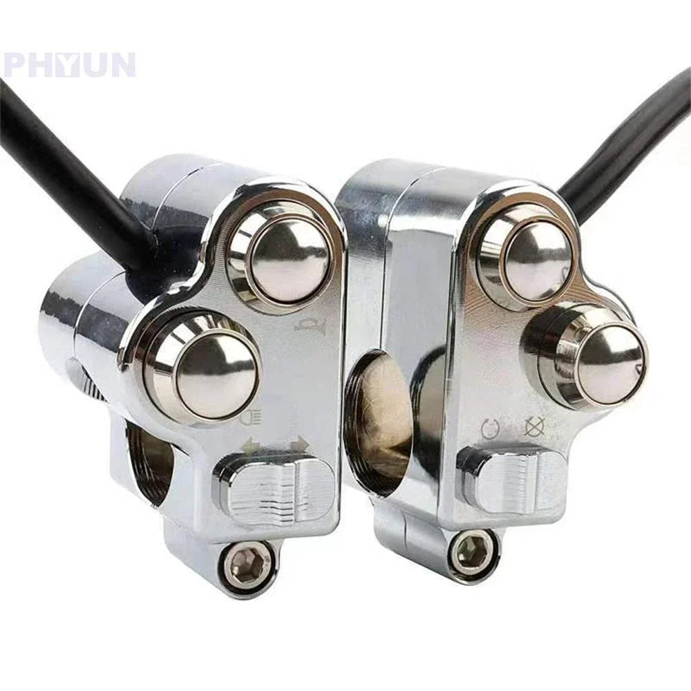Silver CNC 7/8" Motorcycle Handlebar Switch Pair for Headlight Indicator Horn