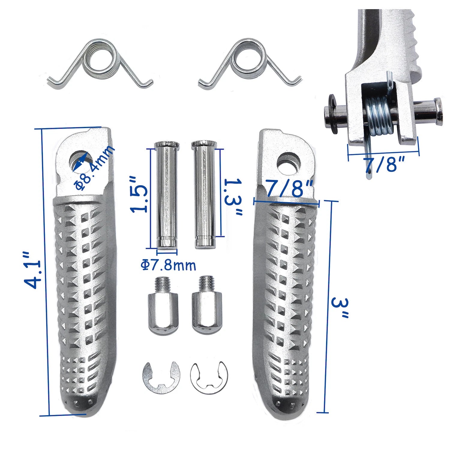 Silver Foot Pegs Footrest for BMW S1000RR (2015–2017)