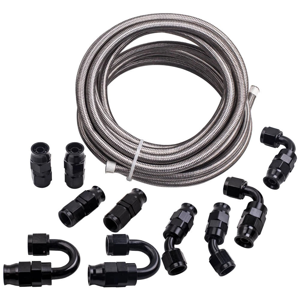 AN6 -6AN 20FT PTFE Stainless Steel Braided Fuel Line & Hose End Fitting Kit