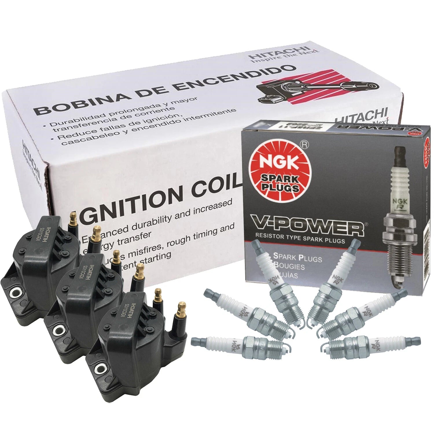 Set of 3 Ignition Coils & 6 NGK V-Power Spark Plugs for Chevy Pontiac