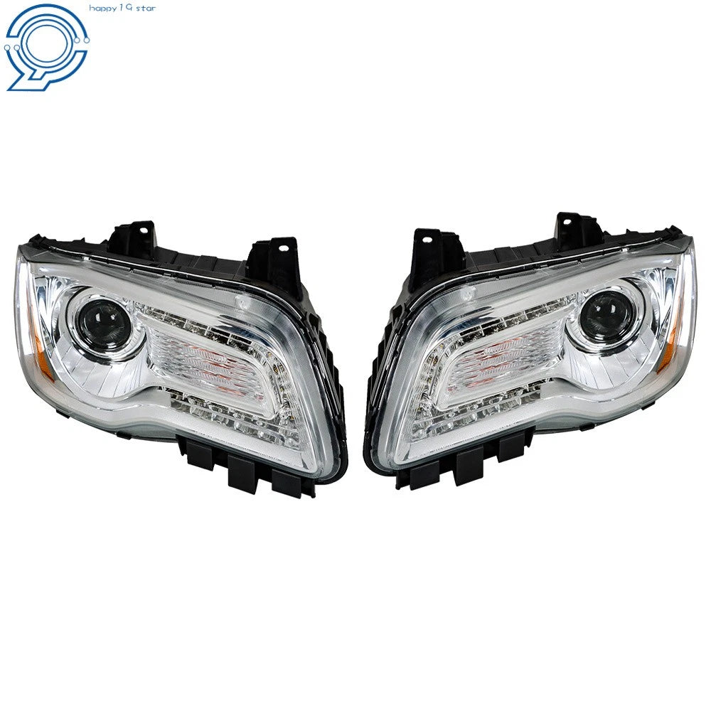 Set of 2 Headlight Assemblies for Chrysler 300 (2011-2014) Halogen Chrome Clear