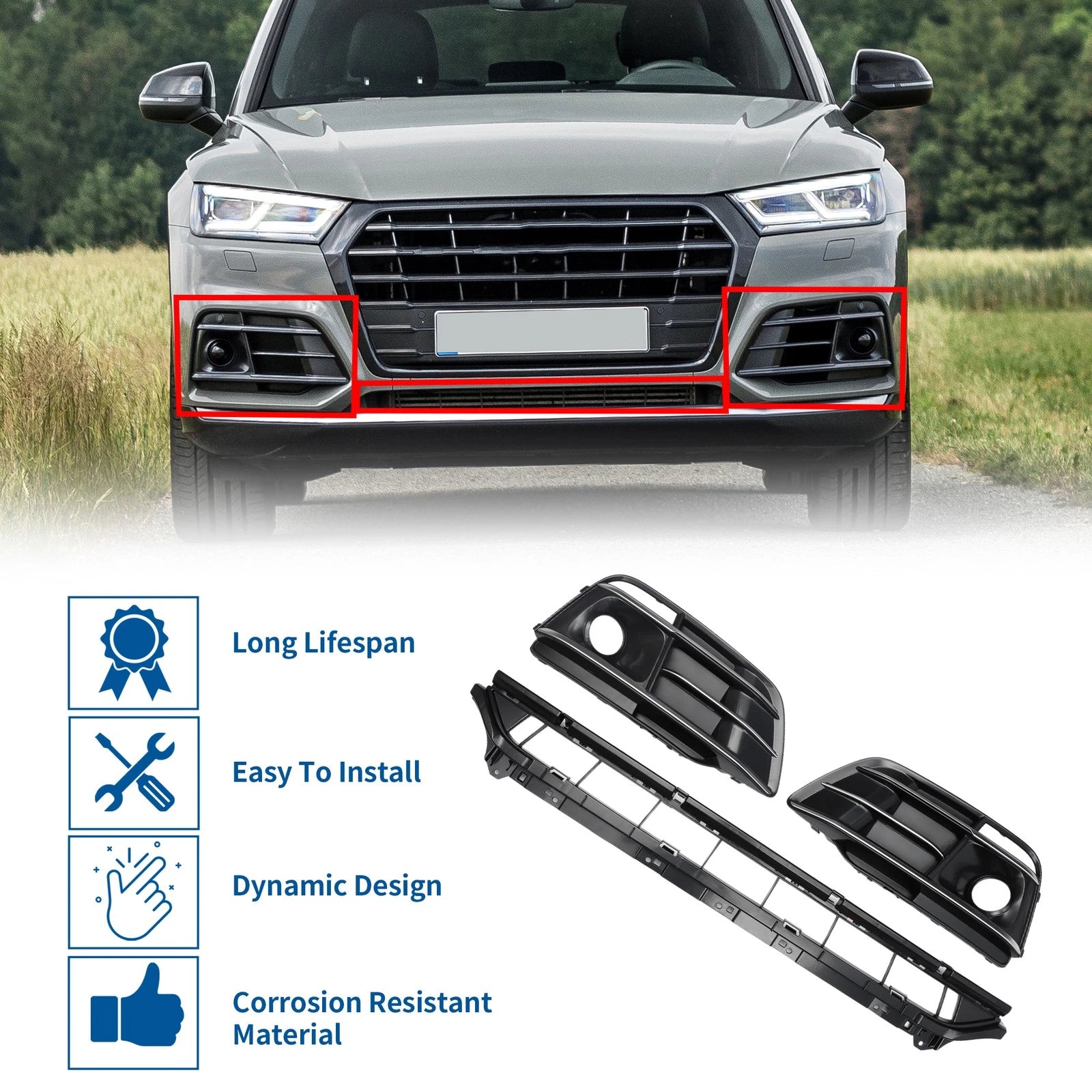 Set of 1 Front Lower Bumper Grille for Audi Q5L (2018–2023) Black Sport Style